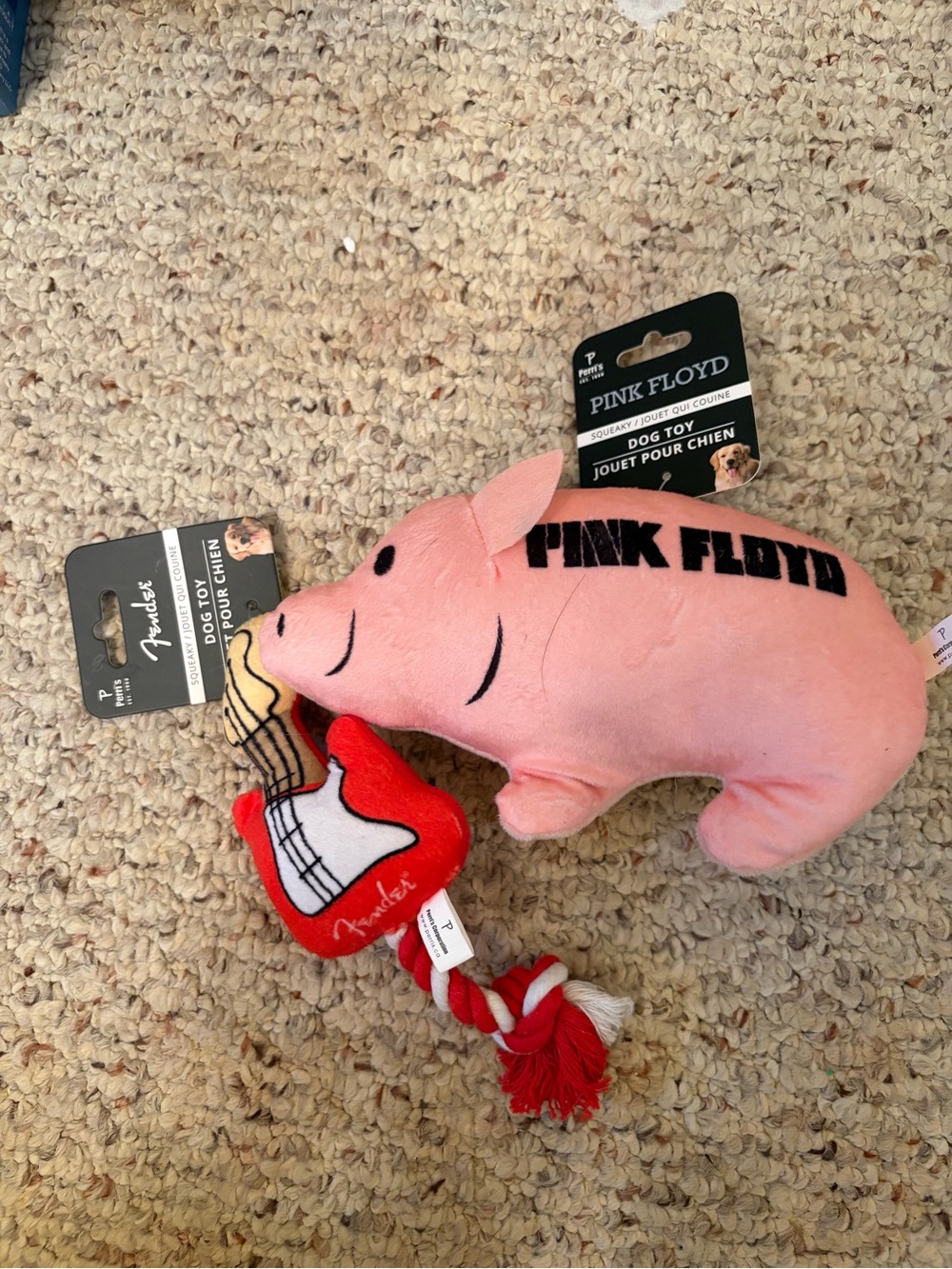 Pink Floyd Pink Plush Pig Dog Toy with Red Guitar